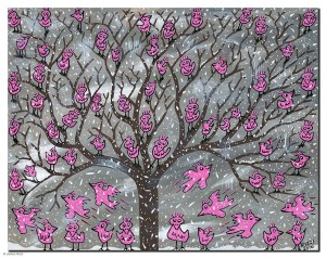 IT'S A SNOW GOOD TREE FOR PINK BIRDS